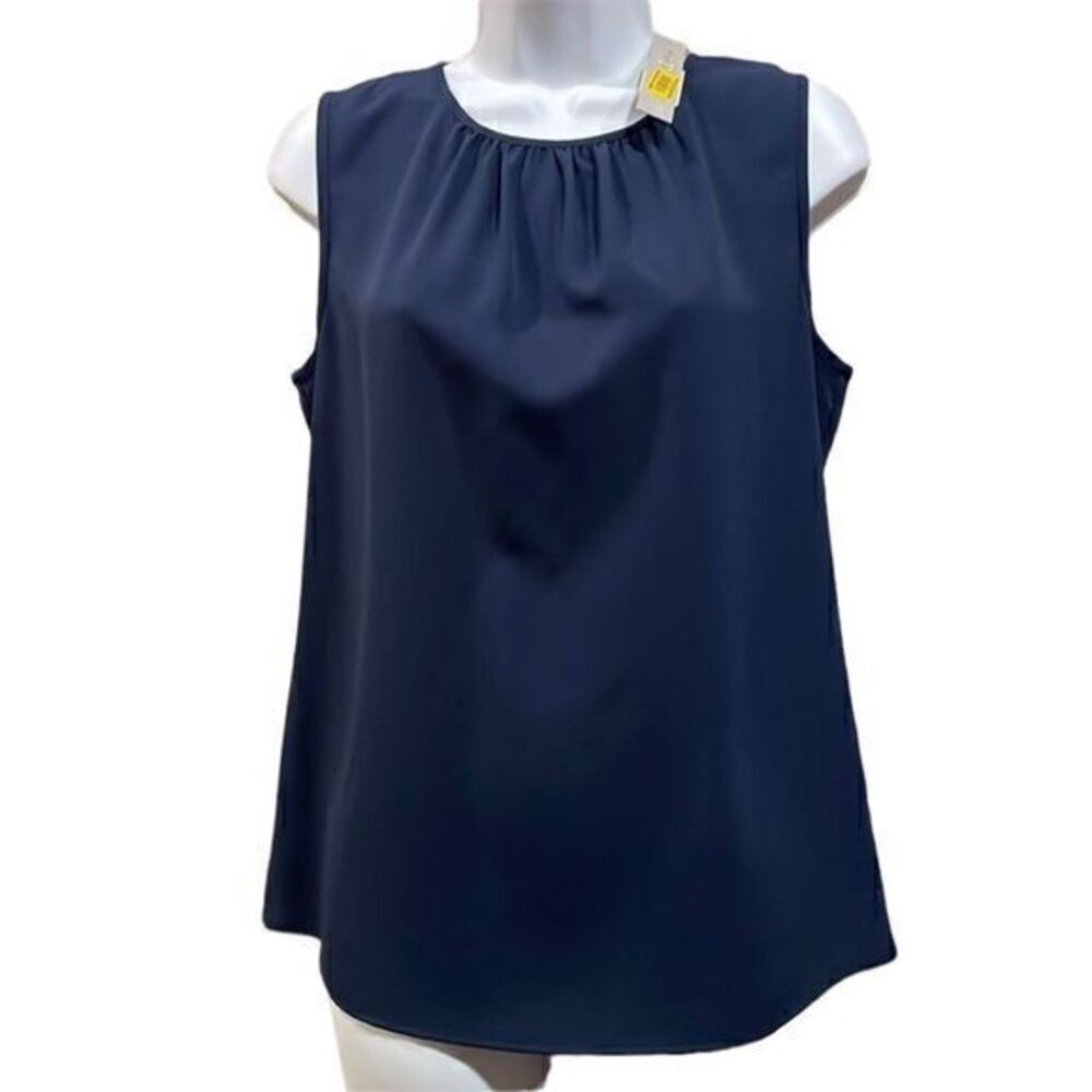 PRESTON & YORK small navy sleeveless blouse top NWT